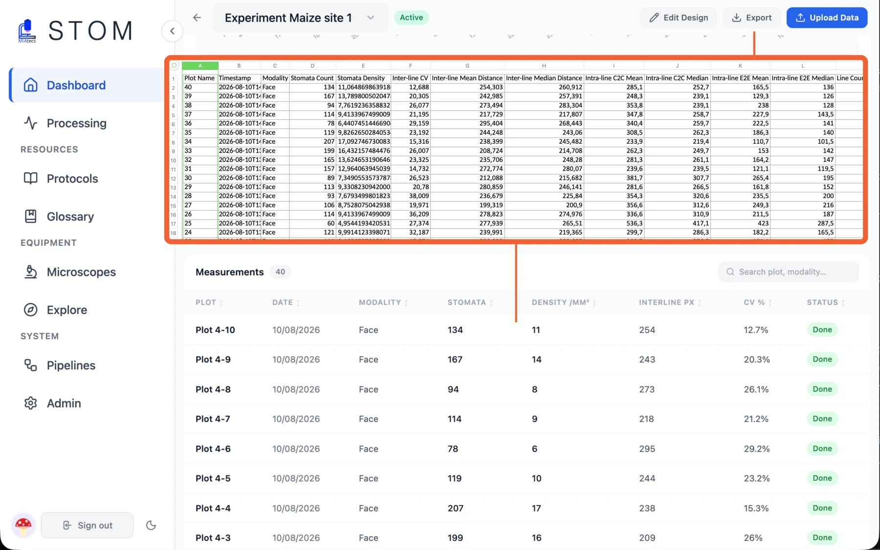 STOM export and integration interface